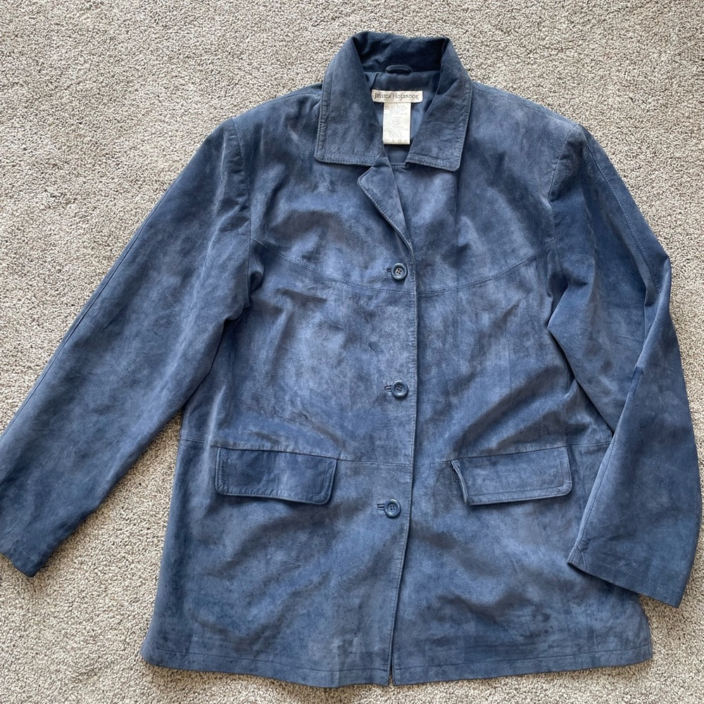 Women's Jessica Holbrook Vintage Blue Leather Jacket- Size Large